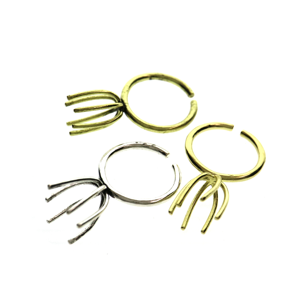 1Pcs 15MM long prong irregular stone adjutable brass ring settings DIY supplies 1294137 - Click Image to Close